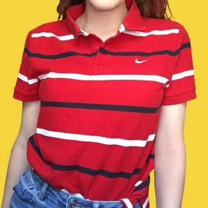 Nike red black and white striped tee